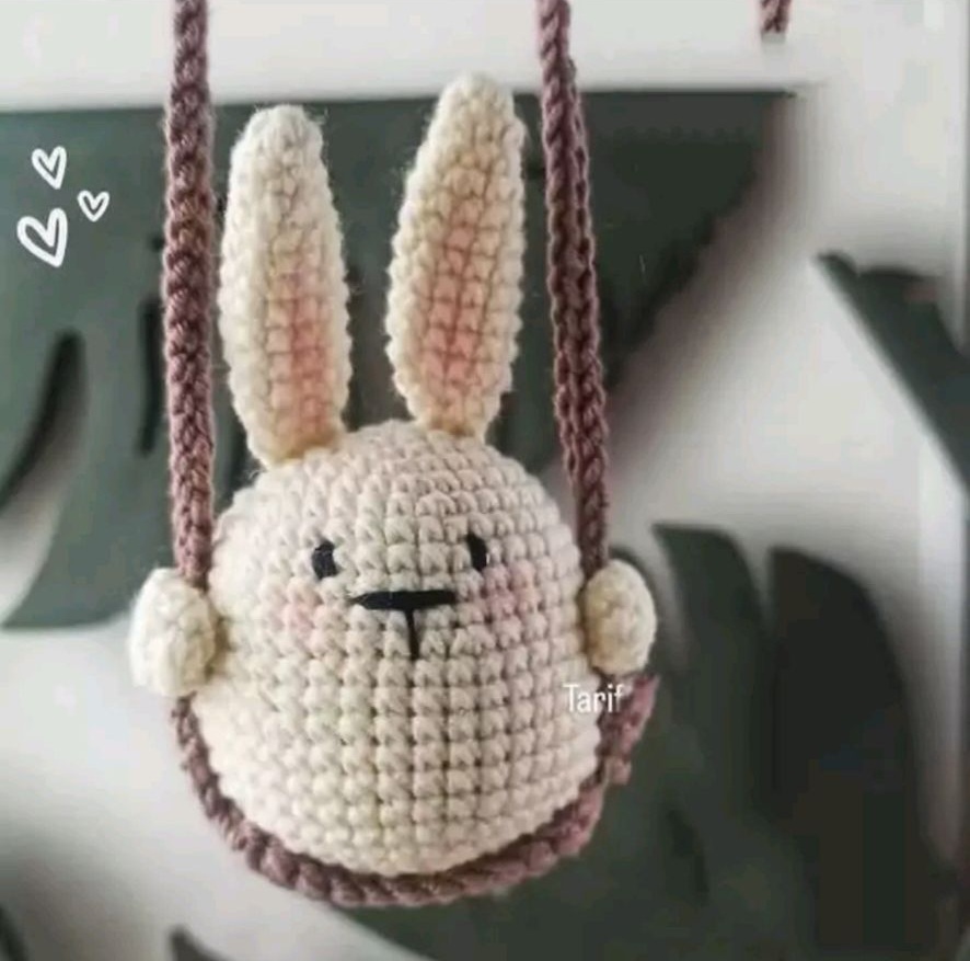 عروسک خرگوش تاب سوار8سانتی بافت بارنگ دلخواه شما